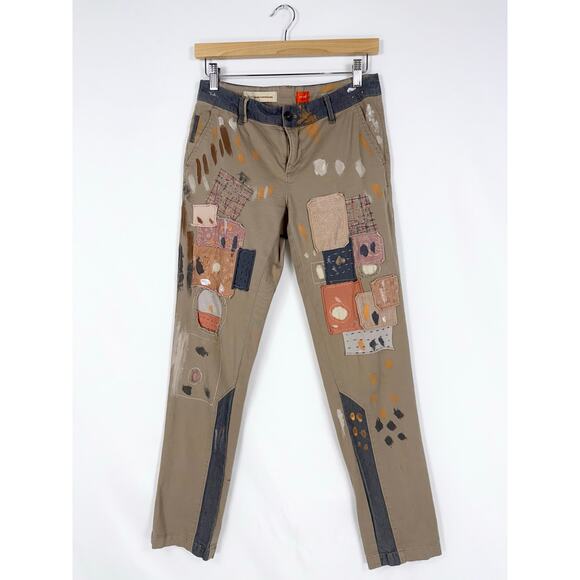 Anthropologie Pilcro Women's Hyphen Boho Patched Chino Khaki Pant Size 26 - Picture 2 of 16
